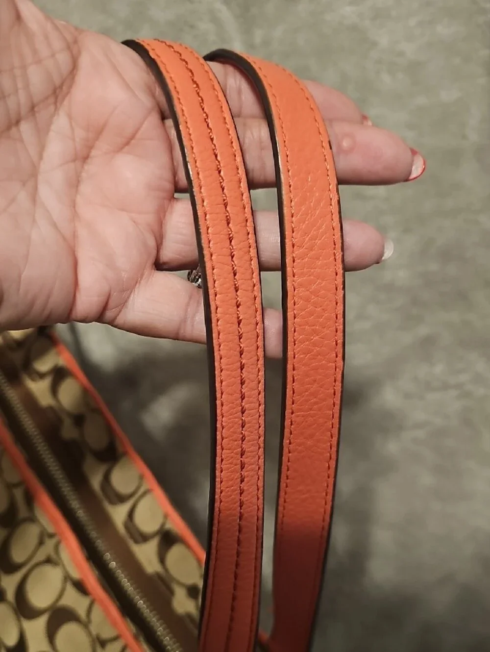 COACH Carrie Signature Canvas Tote with Coral Trim
